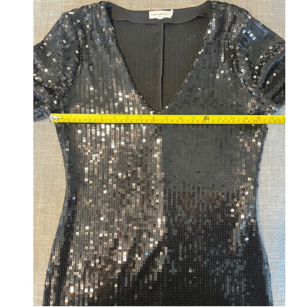 Good American Black Sequin V-Neck Midi Dress Long Sleeve GDW0130 Size 2 - Picture 5 of 11